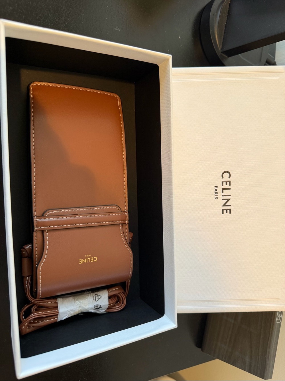 Celine Brown Leather Crossbody Sunglass or Cell Phone Pouch with Gold Logo